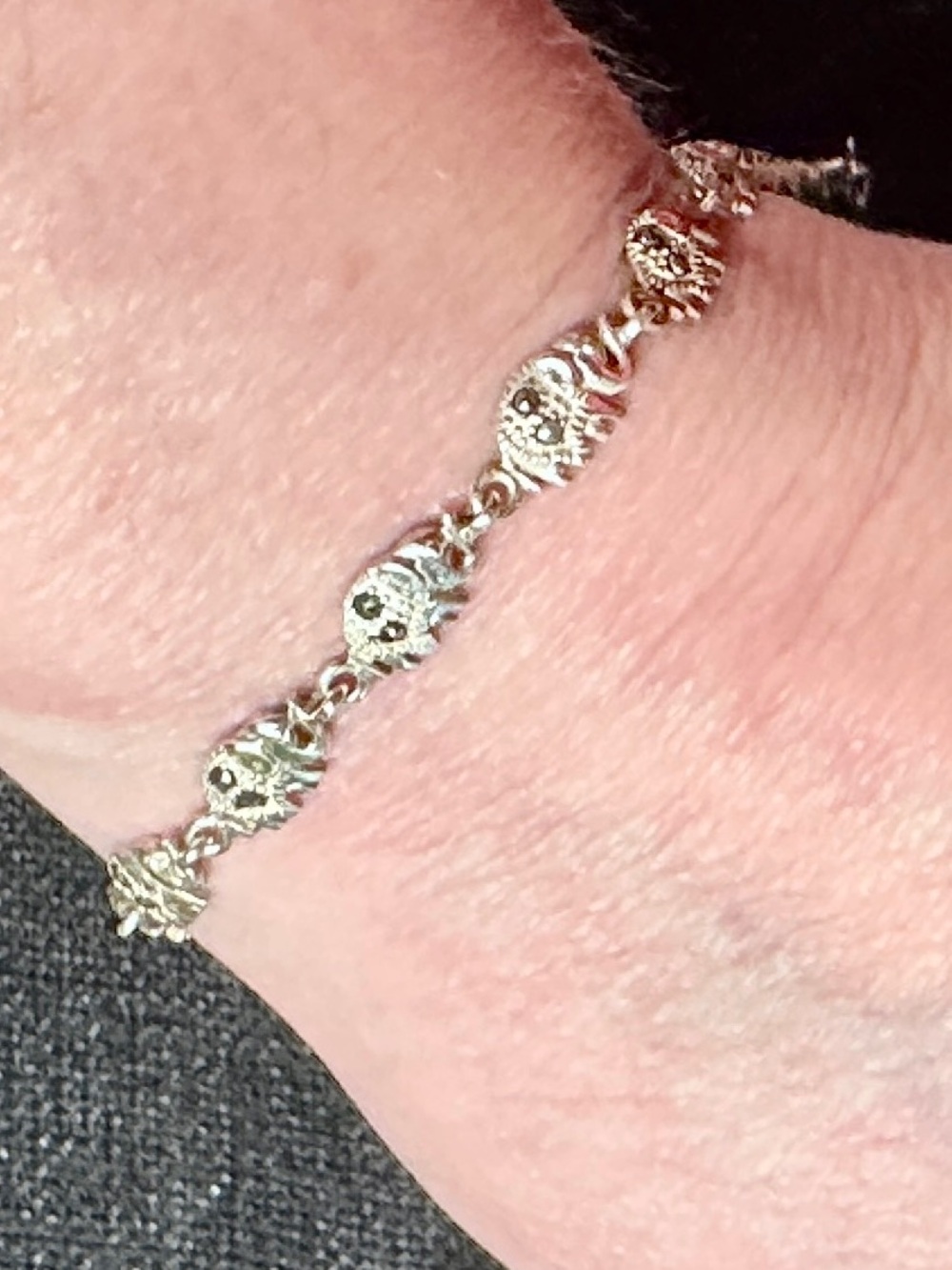 Sterling Silver Elephant with Hematite Link Bracelet - 7.5”